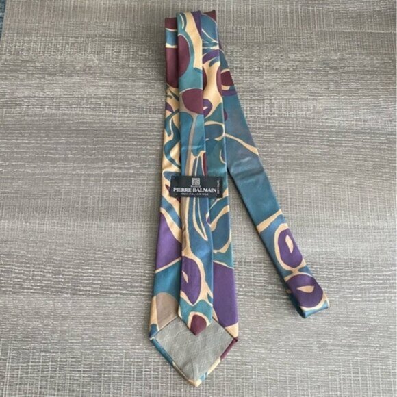 VINTAGE Pierre Balmain Paris Neck Tie 100% Italian Silk Abstract Print 64" Long - Picture 5 of 6